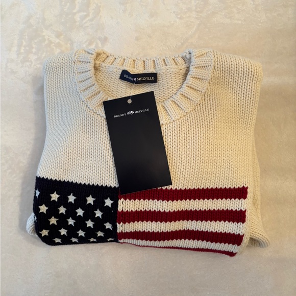 Brandy Melville brandy new NWT NICO AMERICAN FLAG SWEATER white cable knit polo - Picture 7 of 8